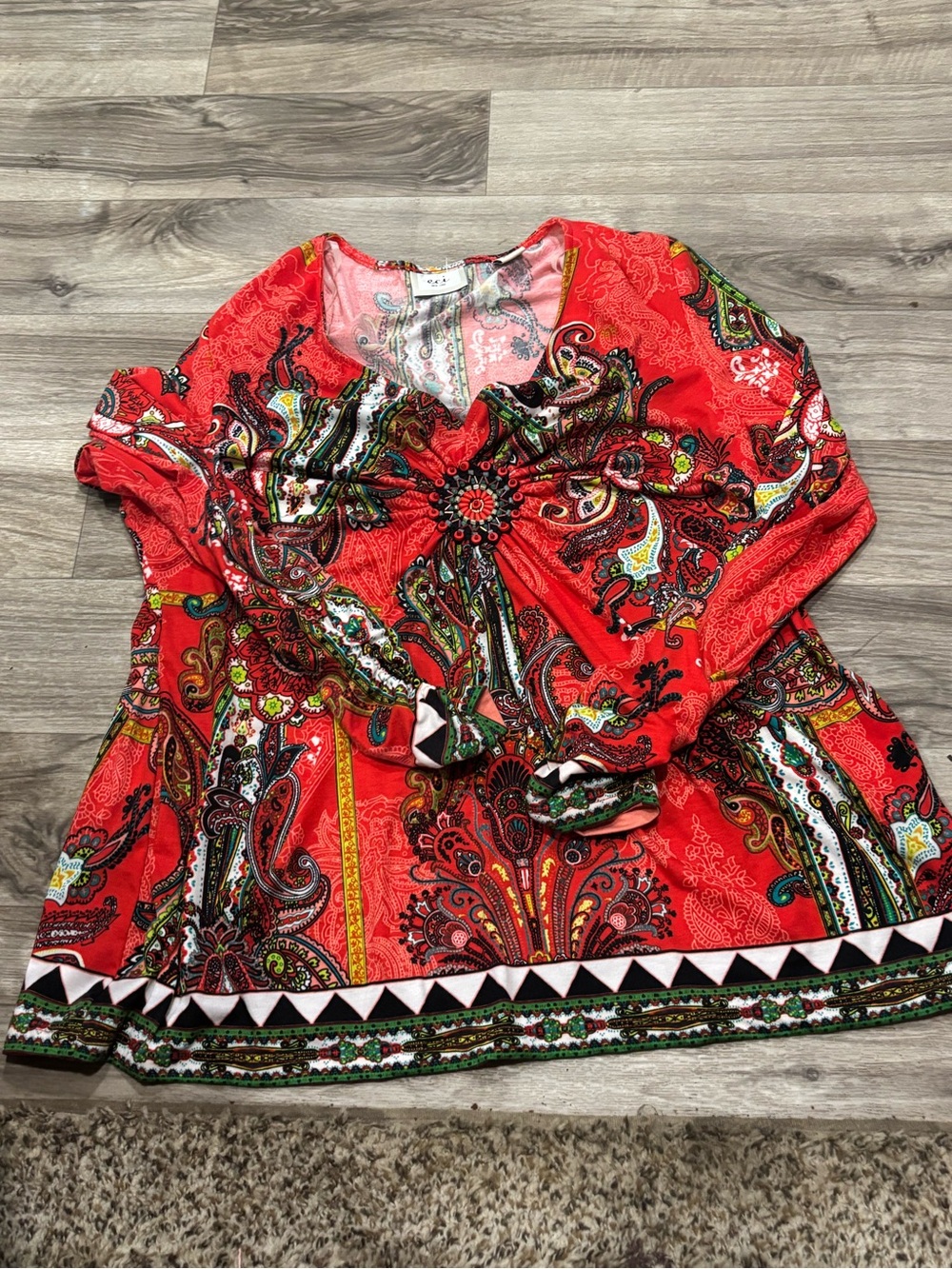 ECI Red Paisley Twist-Front Blouse